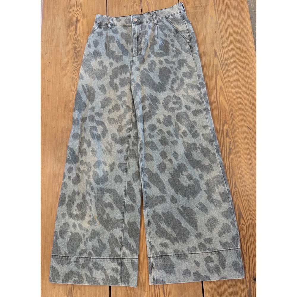 Pilcro The Leon Jeans 27 Anthropologie Leopard Wide Leg High Rise Double Hem